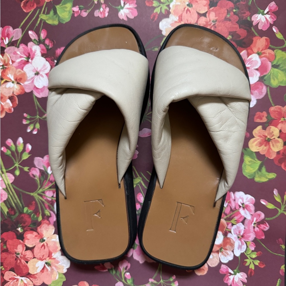Flattered Cream Twisted Leather Slide Sandals